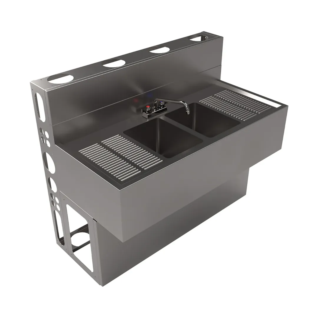 BK Resources UBDW-21-248TS Underbar Sink Units, 2 Compartment with 2 Drainboards
