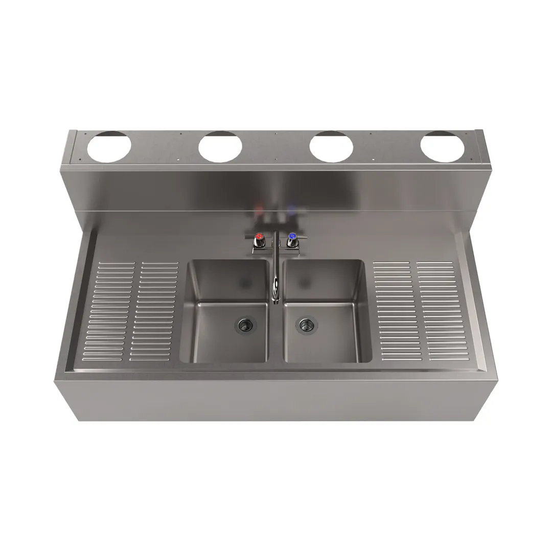 BK Resources UBDW-21-248TS Underbar Sink Units, 2 Compartment with 2 Drainboards