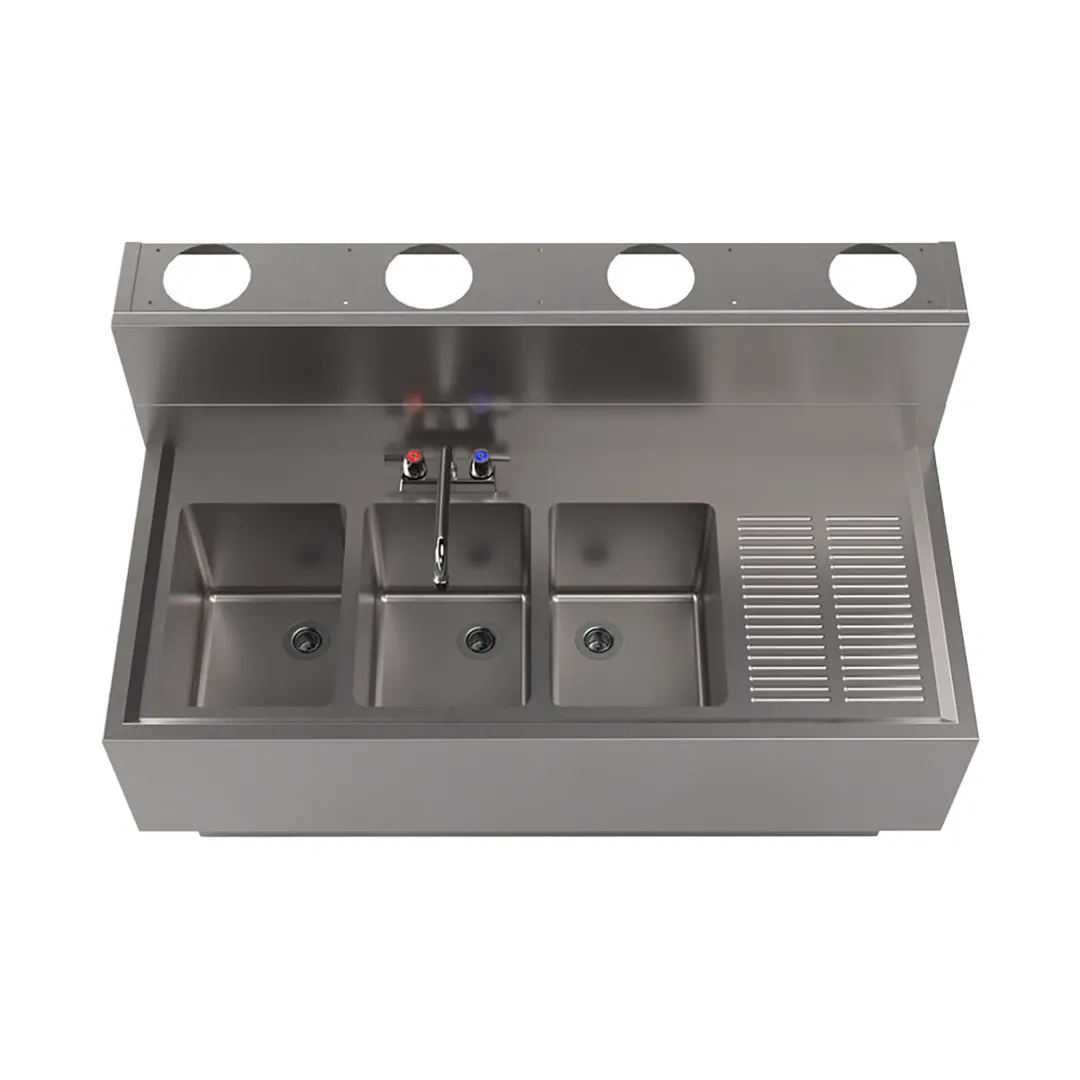 BK Resources UBDW-21-348RS Underbar Sink Units, 3 Compartment with Right Drainboard