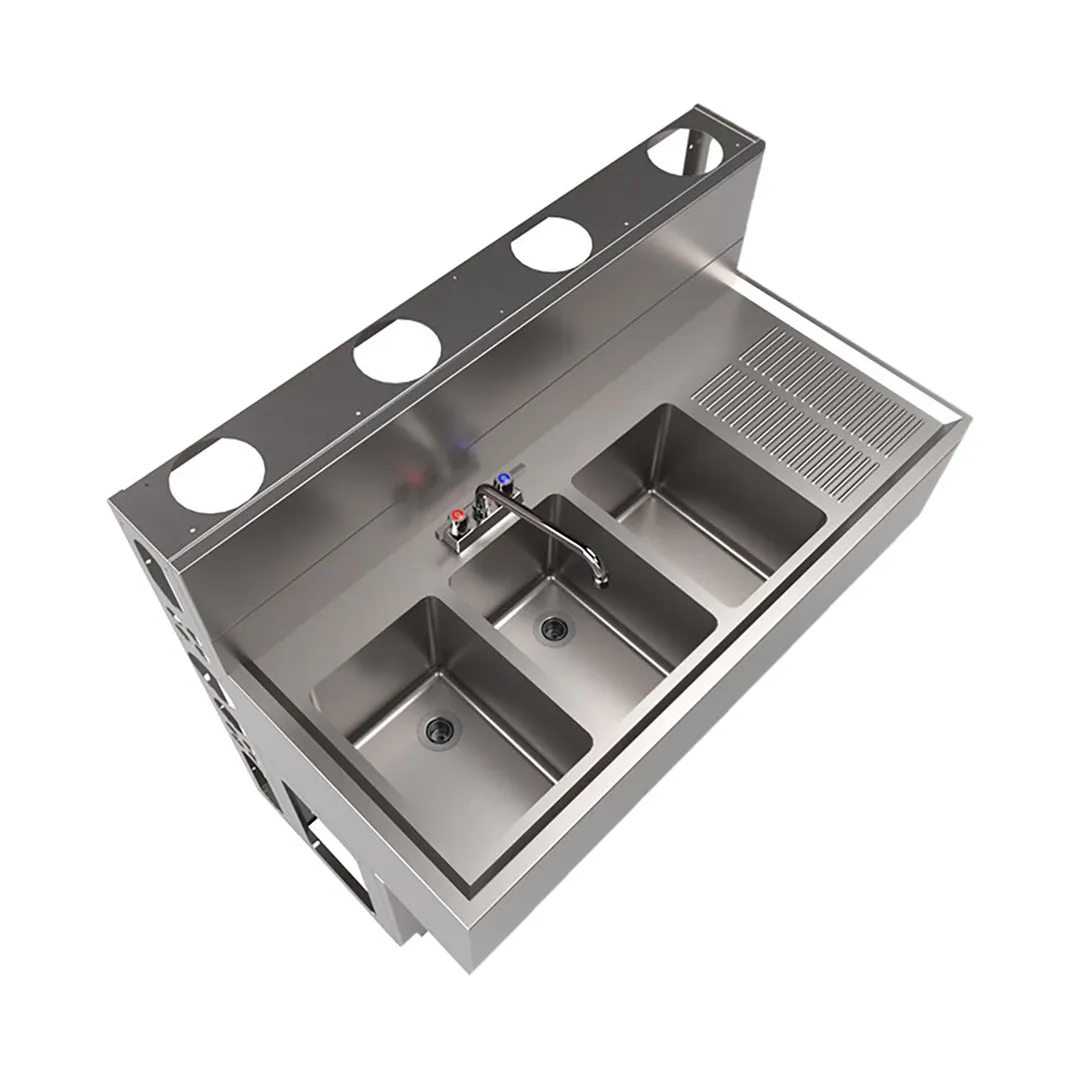 BK Resources UBDW-21-348RS Underbar Sink Units, 3 Compartment with Right Drainboard