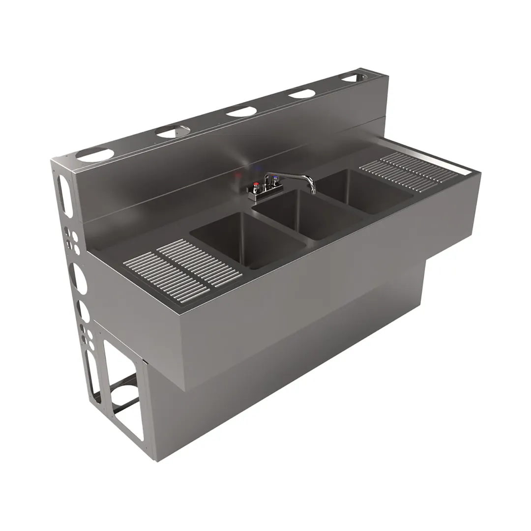 BK Resources UBDW-21-360TS Underbar Sink Units, 3 Compartment with 2 Drainboards