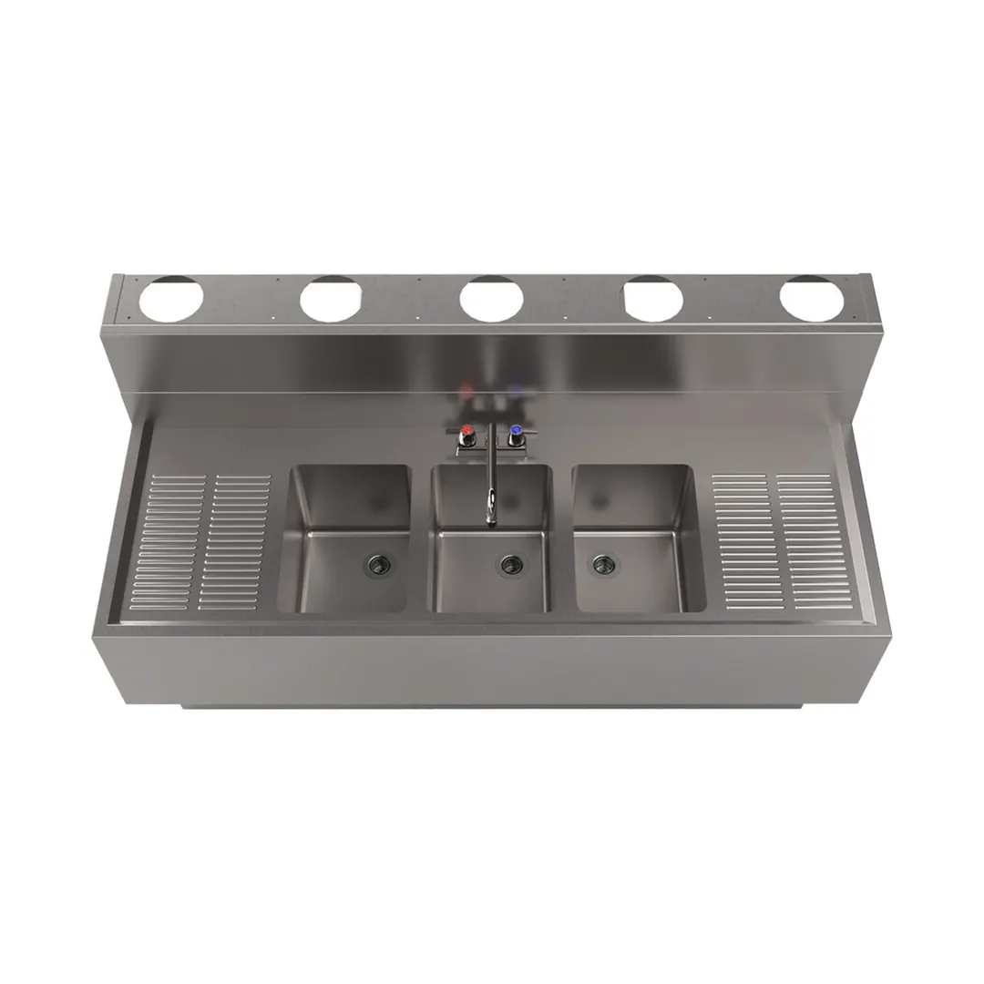 BK Resources UBDW-21-360TS Underbar Sink Units, 3 Compartment with 2 Drainboards