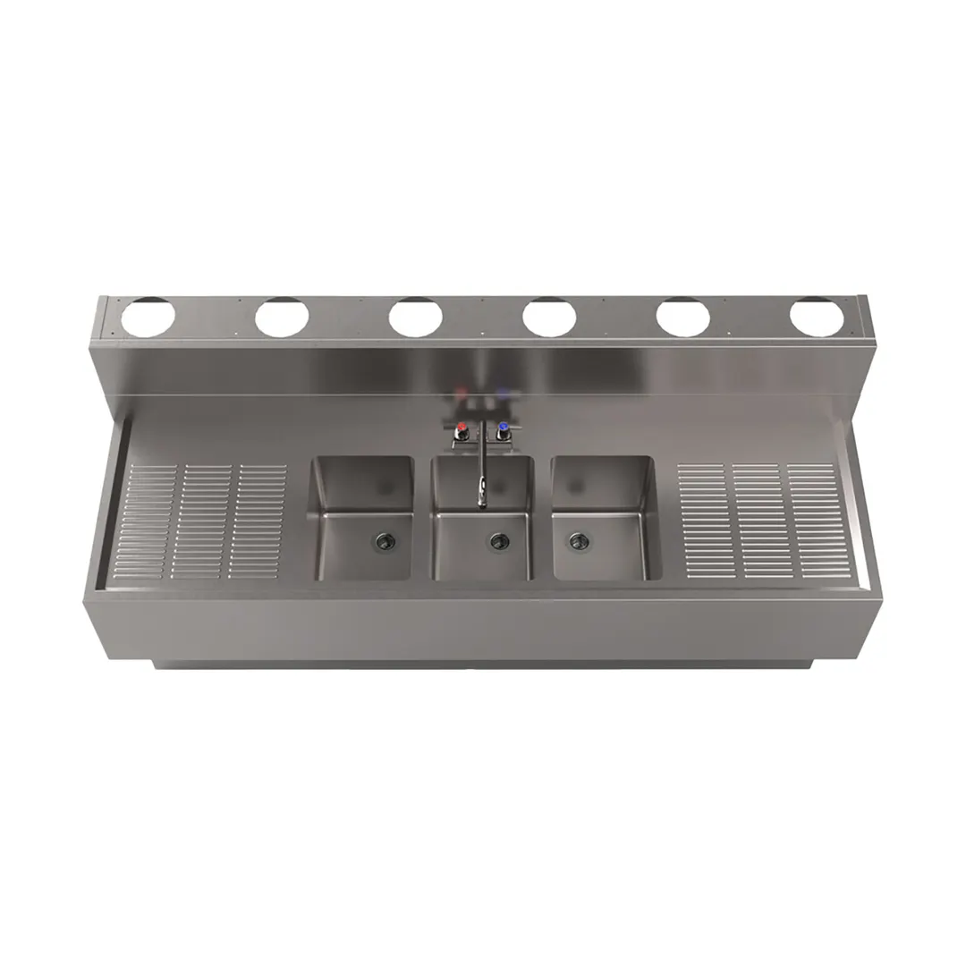 BK Resources UBDW-21-372TS Underbar Sink Units, 3 Compartment with 2 Drainboards
