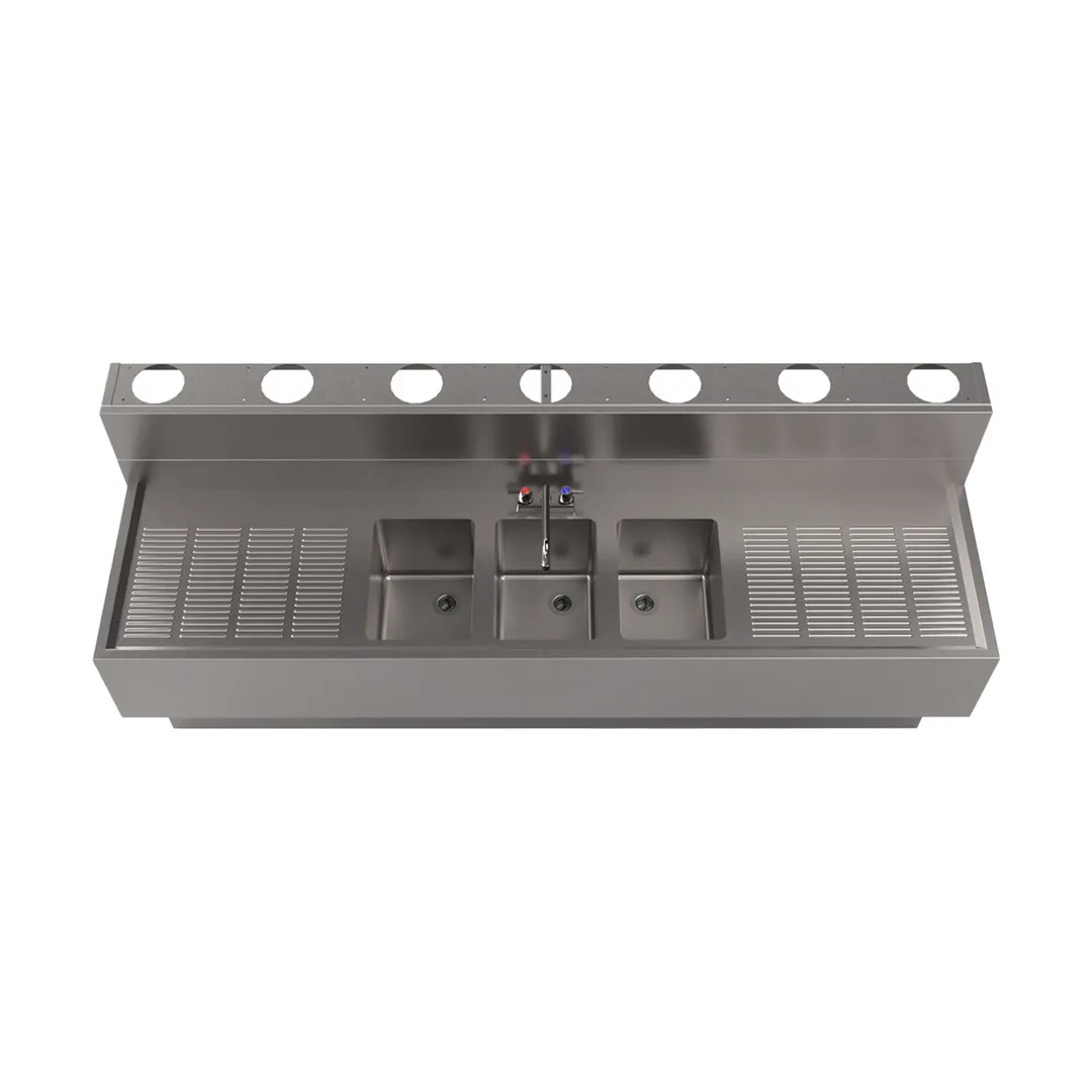 BK Resources UBDW-21-384TS Underbar Sink Units, 3 Compartment with 2 Drainboards