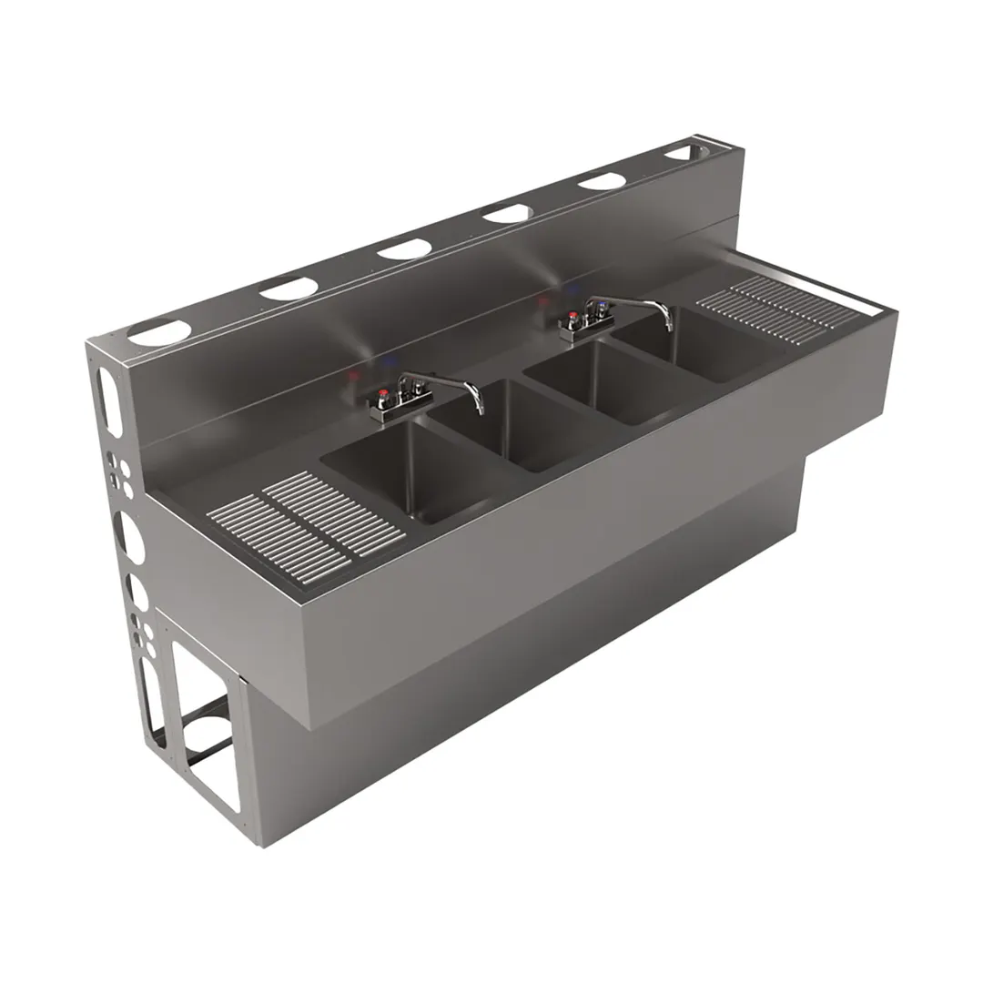 BK Resources UBDW-21-472TS Underbar Sink Units, 4 Compartment with 2 Drainboards