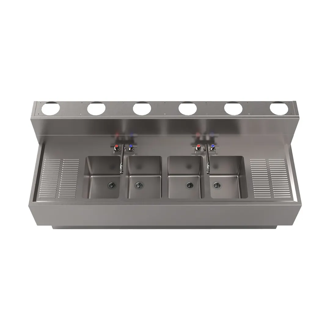 BK Resources UBDW-21-472TS Underbar Sink Units, 4 Compartment with 2 Drainboards