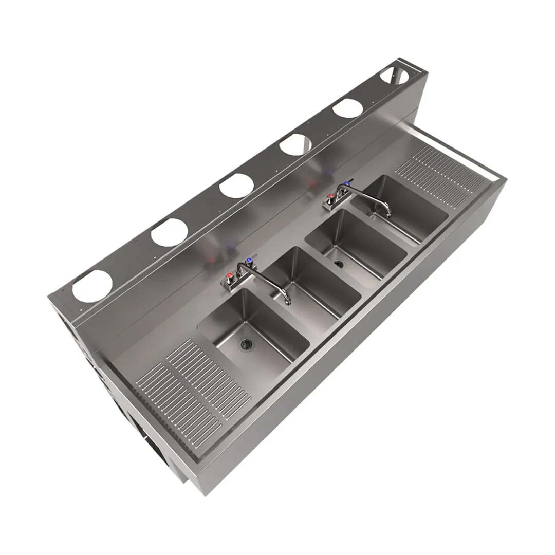 BK Resources UBDW-21-472TS Underbar Sink Units, 4 Compartment with 2 Drainboards