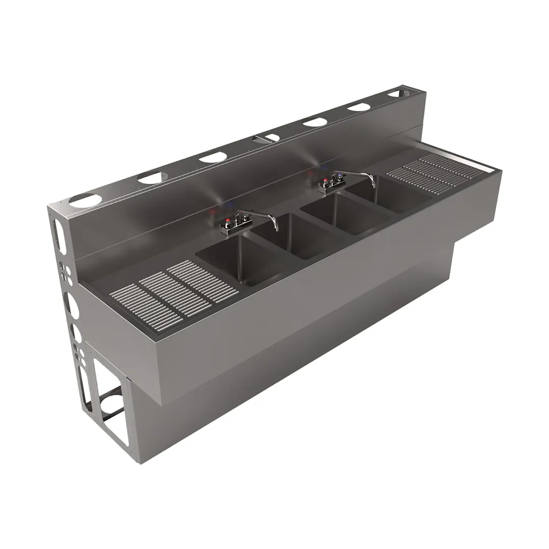 BK Resources UBDW-21-484TS Underbar Sink Units, 4 Compartment with 2 Drainboards