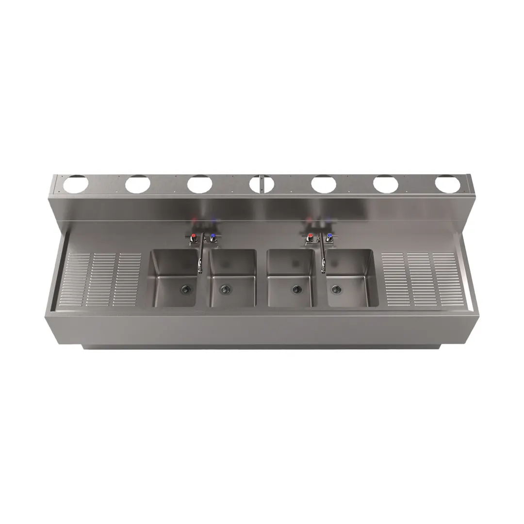 BK Resources UBDW-21-484TS Underbar Sink Units, 4 Compartment with 2 Drainboards