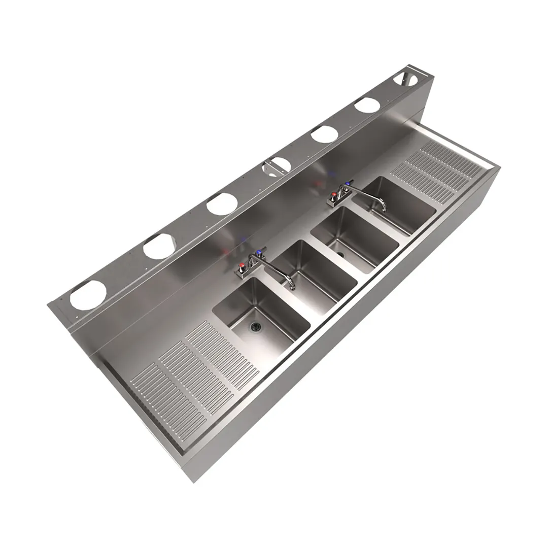 BK Resources UBDW-21-484TS Underbar Sink Units, 4 Compartment with 2 Drainboards