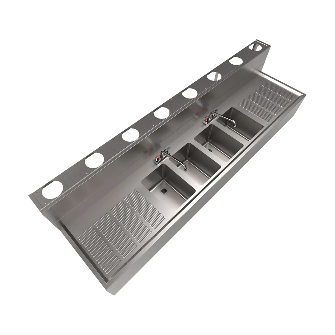 BK Resources UBDW-21-496TS Underbar Sink Units, 4 Compartment with 2 Drainboards