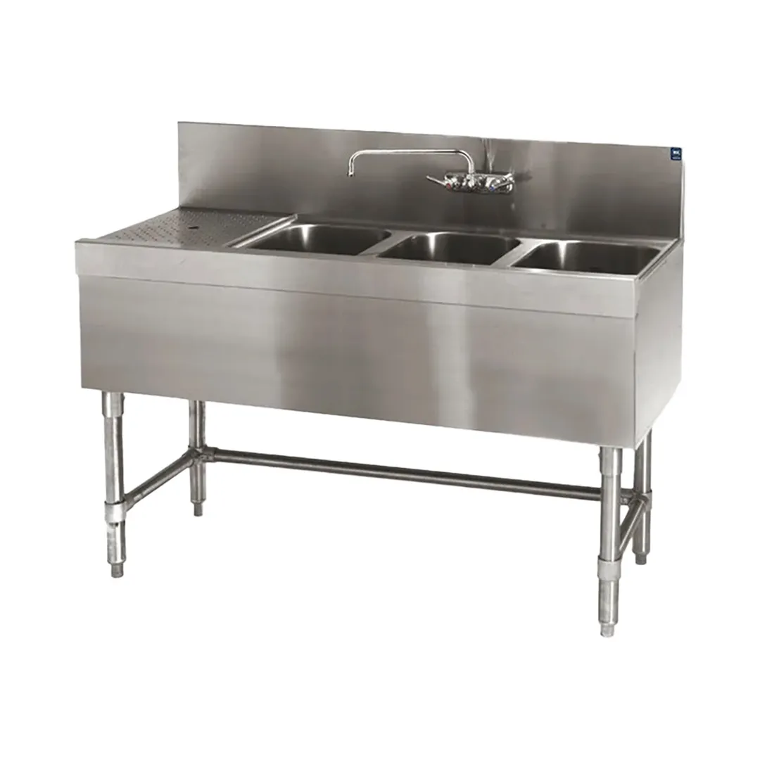 Eagle Group B4-3-L-24 48" Underbar Sink Units, 3 Compartment with Left Drainboard
