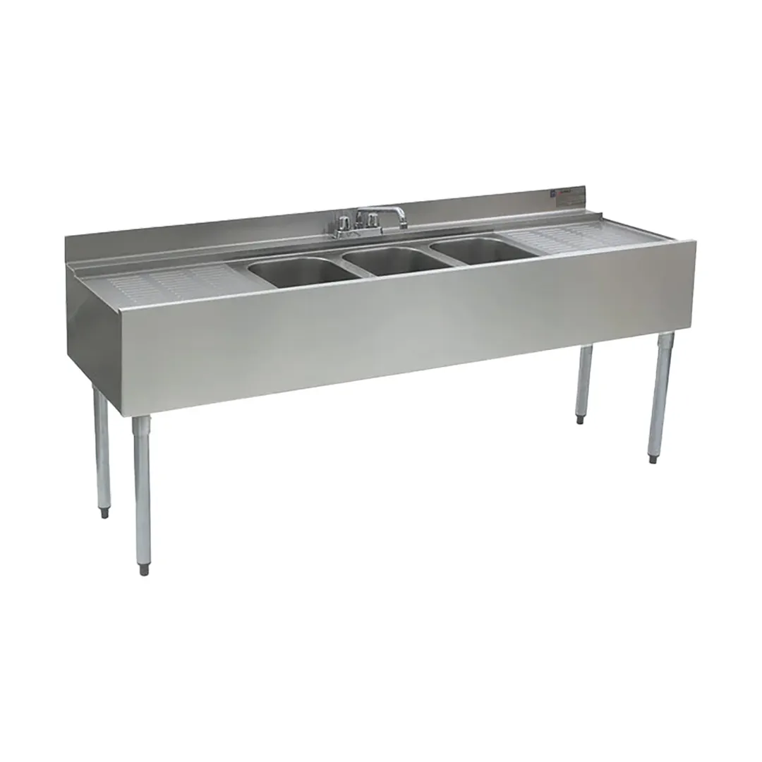 Eagle Group B6C-22 72" Underbar Sink Units, 3 Compartment with 2 Drainboards