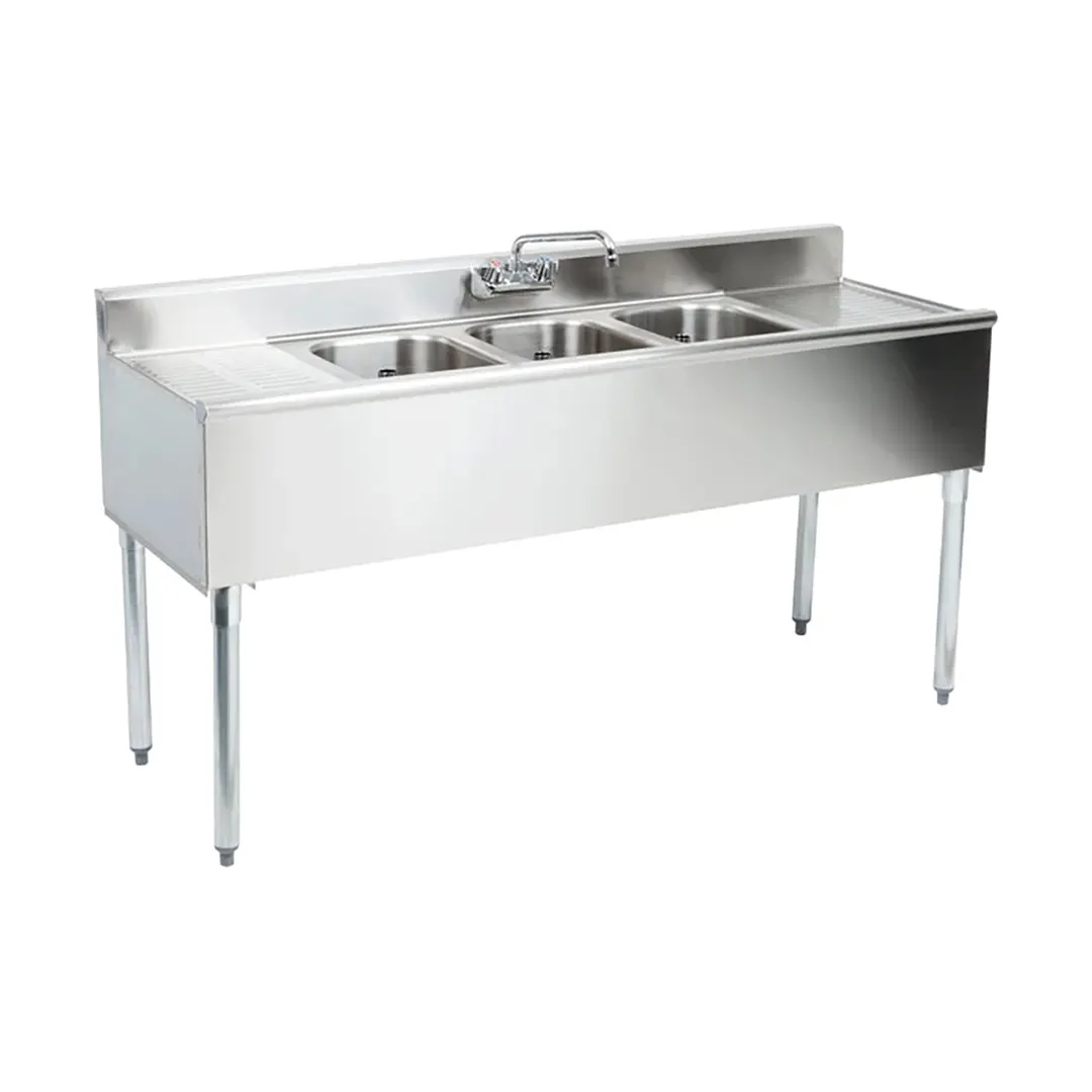 Eagle Group B8C-18 96" Underbar Sink Units, 3 Compartment with 2 Drainboards