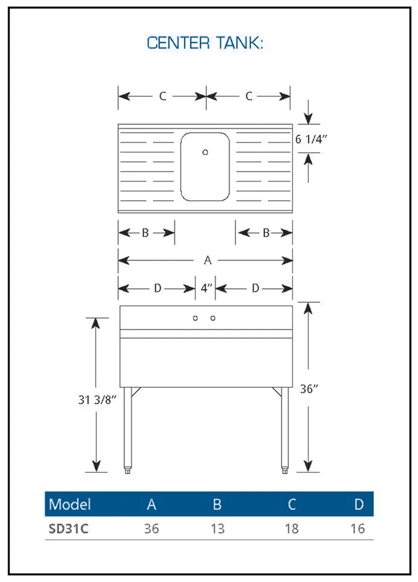 LaCrosse SD31C Underbar Sink Units, 1 Compartment with 2 Drainboards