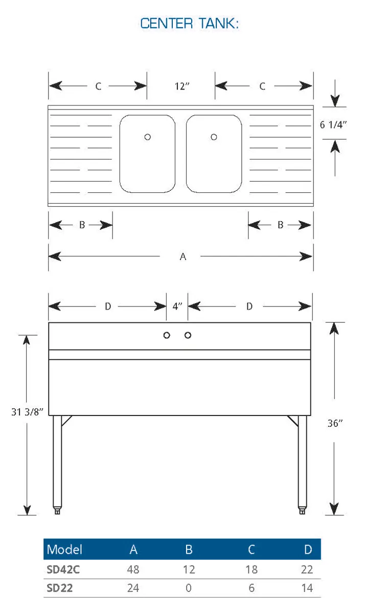 LaCrosse SD42C Underbar Sink Units, 2 Compartment with 2 Drainboards