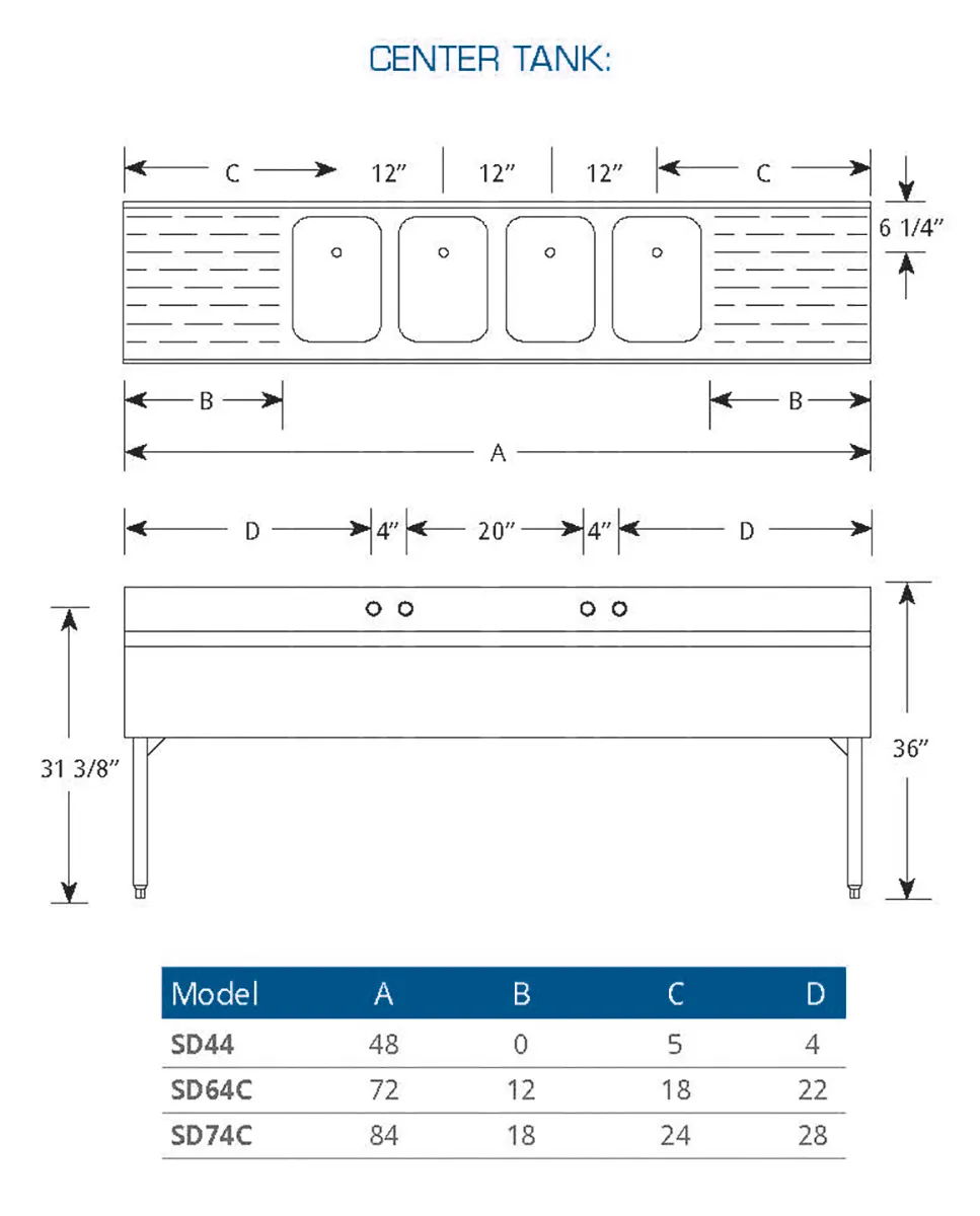 LaCrosse SD44 Underbar Sink Units, 4 Compartment without Drainboard