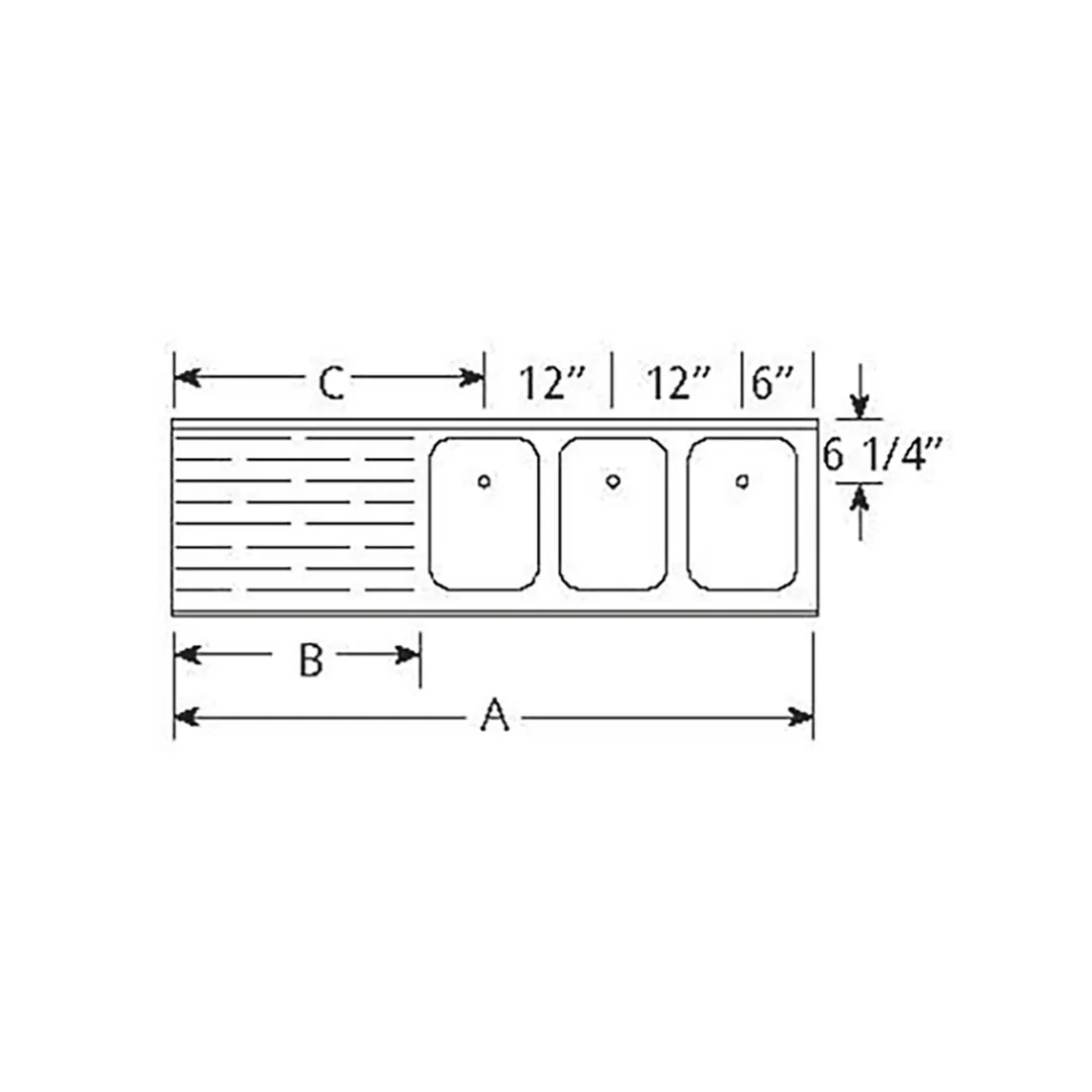 LaCrosse SD73R Underbar Sink Units, 3 Compartment with Left Drainboard