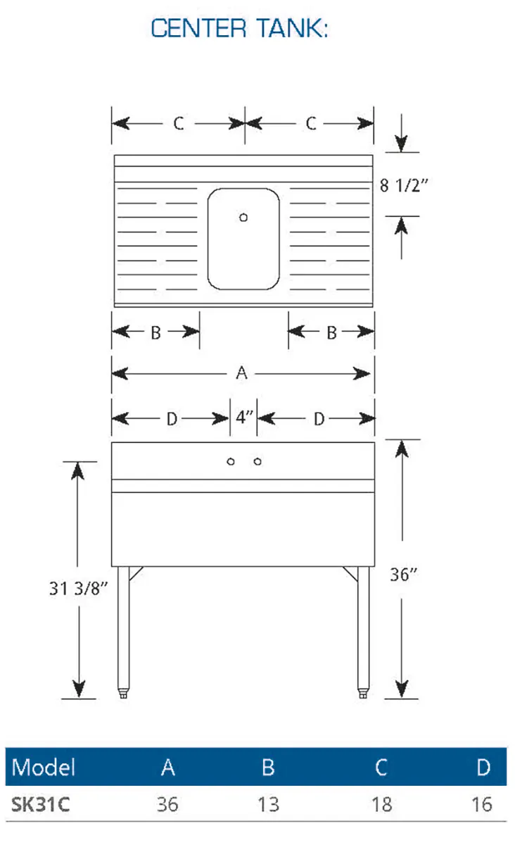 LaCrosse SK31C Underbar Sink Units, 1 Compartment with 2 Drainboards