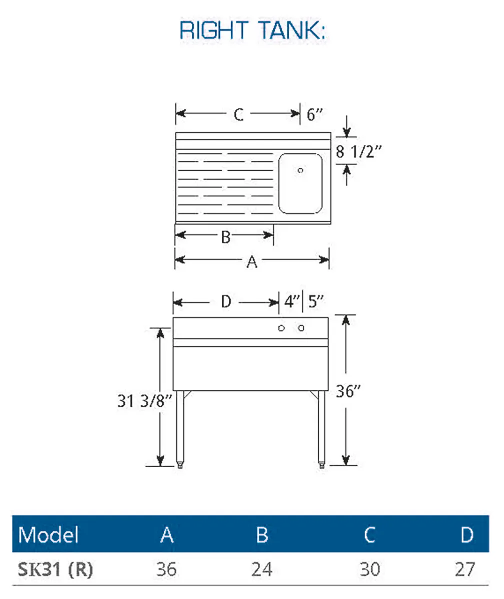 LaCrosse SK31R Underbar Sink Units, 1 Compartment with Left Drainboard