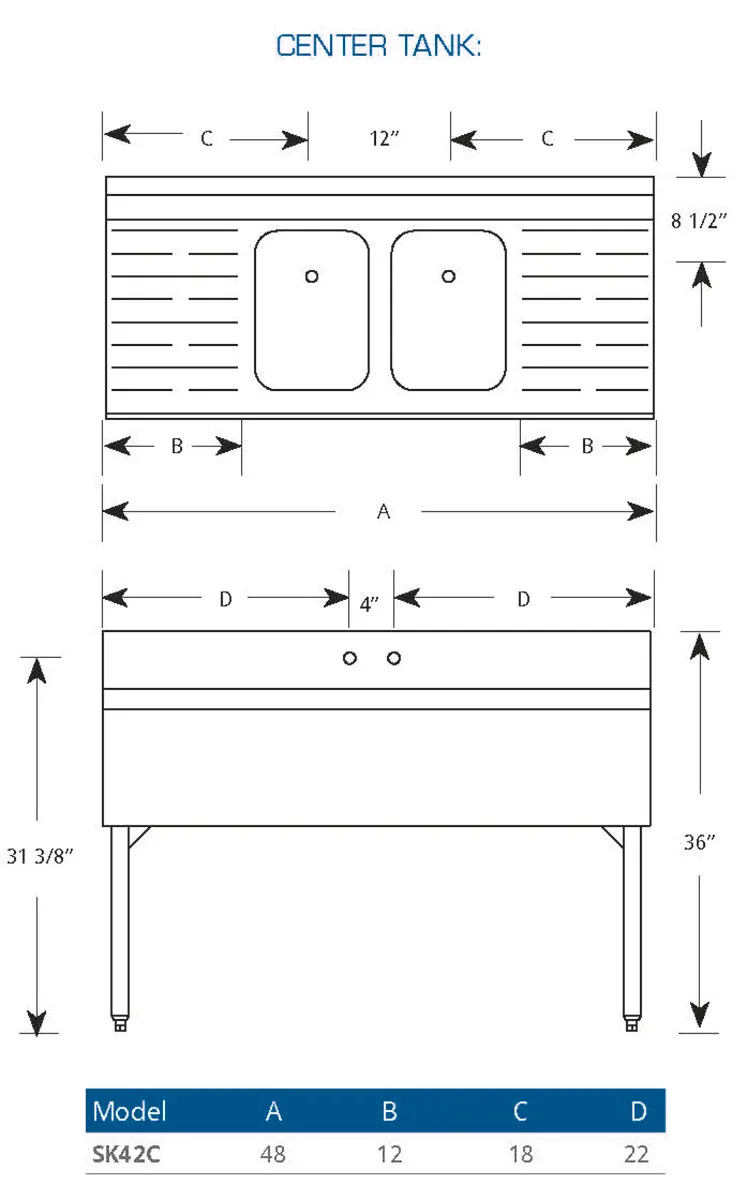 LaCrosse SK42C Underbar Sink Units, 2 Compartment with 2 Drainboards