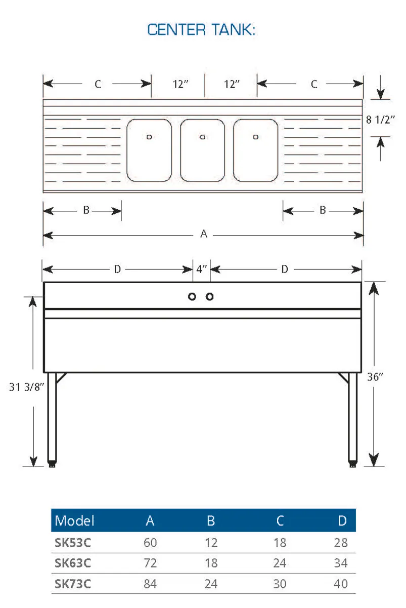 LaCrosse SK53C Underbar Sink Units, 3 Compartment with 2 Drainboards