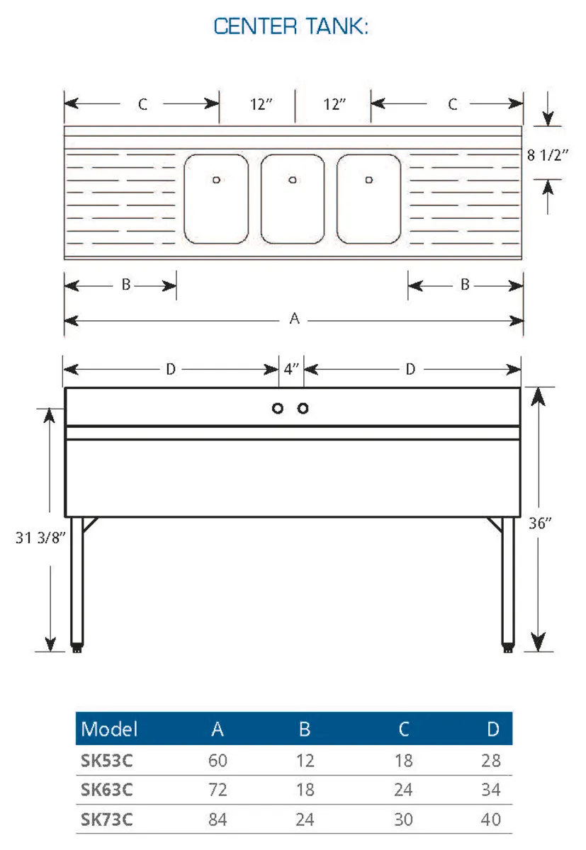 LaCrosse SK63C Underbar Sink Units, 3 Compartment with 2 Drainboards