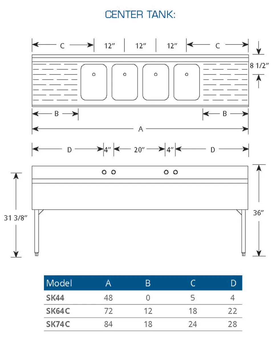 LaCrosse SK64C Underbar Sink Units, 4 Compartment with 2 Drainboards