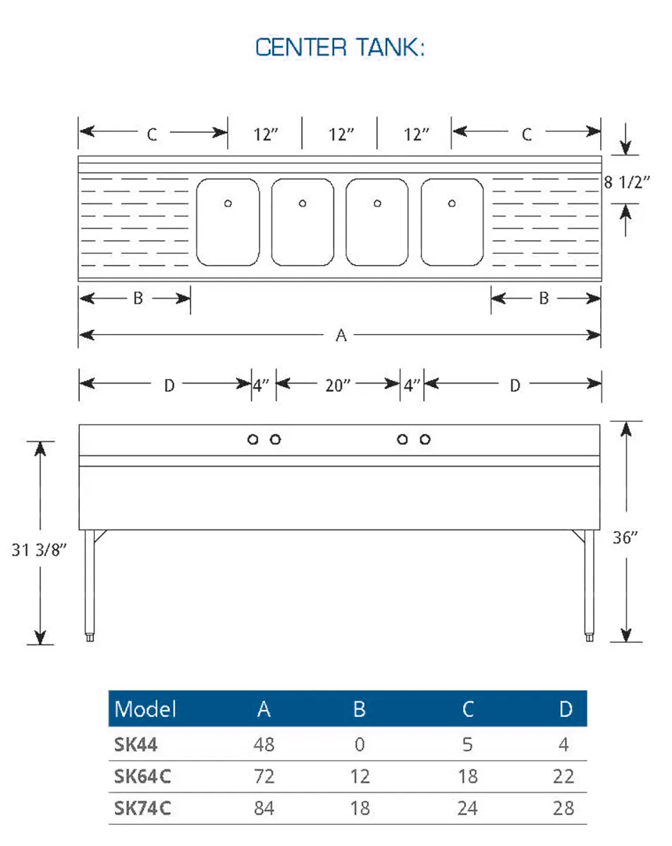 LaCrosse SK74C Underbar Sink Units, 4 Compartment with 2 Drainboards