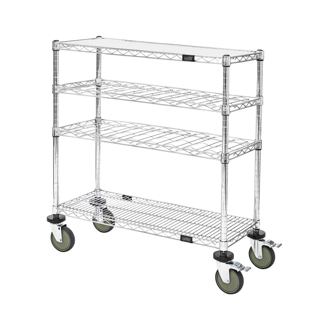 Quantum WRC-1448WSC Chrome Wine Display/Worktable Cart - 48"W X 14"D X 40"H