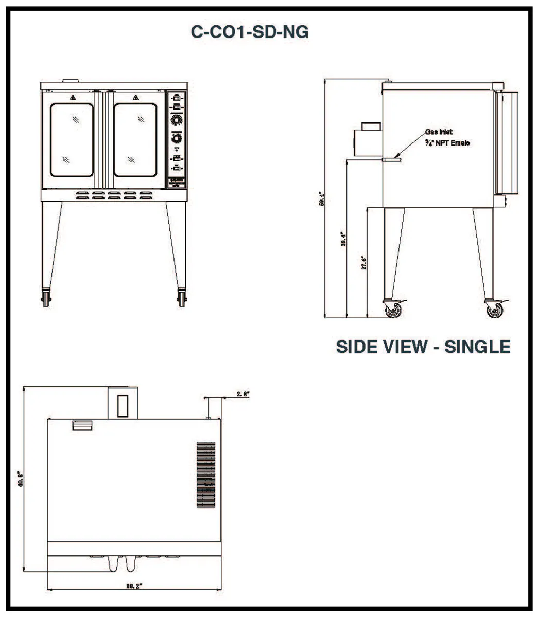 Migali C-CO1-SD-NG Single Deck Full Size Natural Gas Convection Oven, (5) Pans, 46.000 BTU