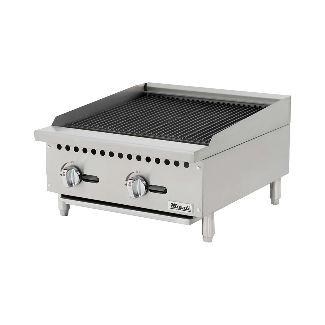 Migali C-CR24 24" Countertop Gas Lava Rock Charbroiler w/ (2) Burners, 70.000 BTU