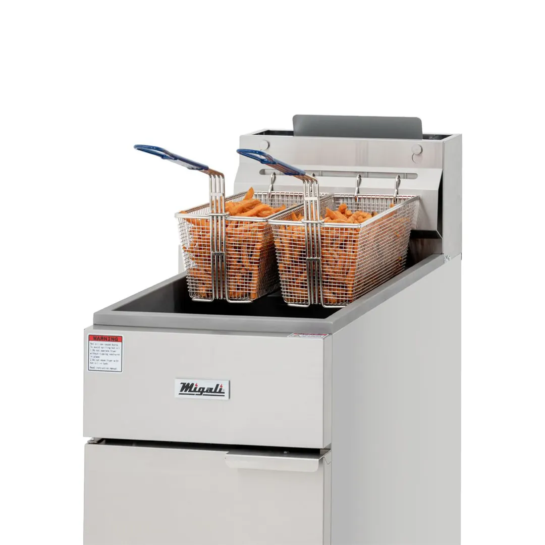 Migali C-F35-NG 15" Floor Model Natural Gas Full Pot Fryer w/ 35 lbs, 3 Burners, 60.000 BTU