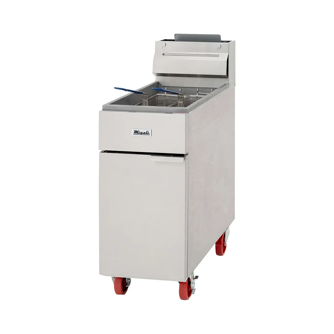 Migali C-F40-LP 15" Floor Model LP Gas Full Pot Fryer w/ 40 lbs, 3 Burners, 90.000 BTU