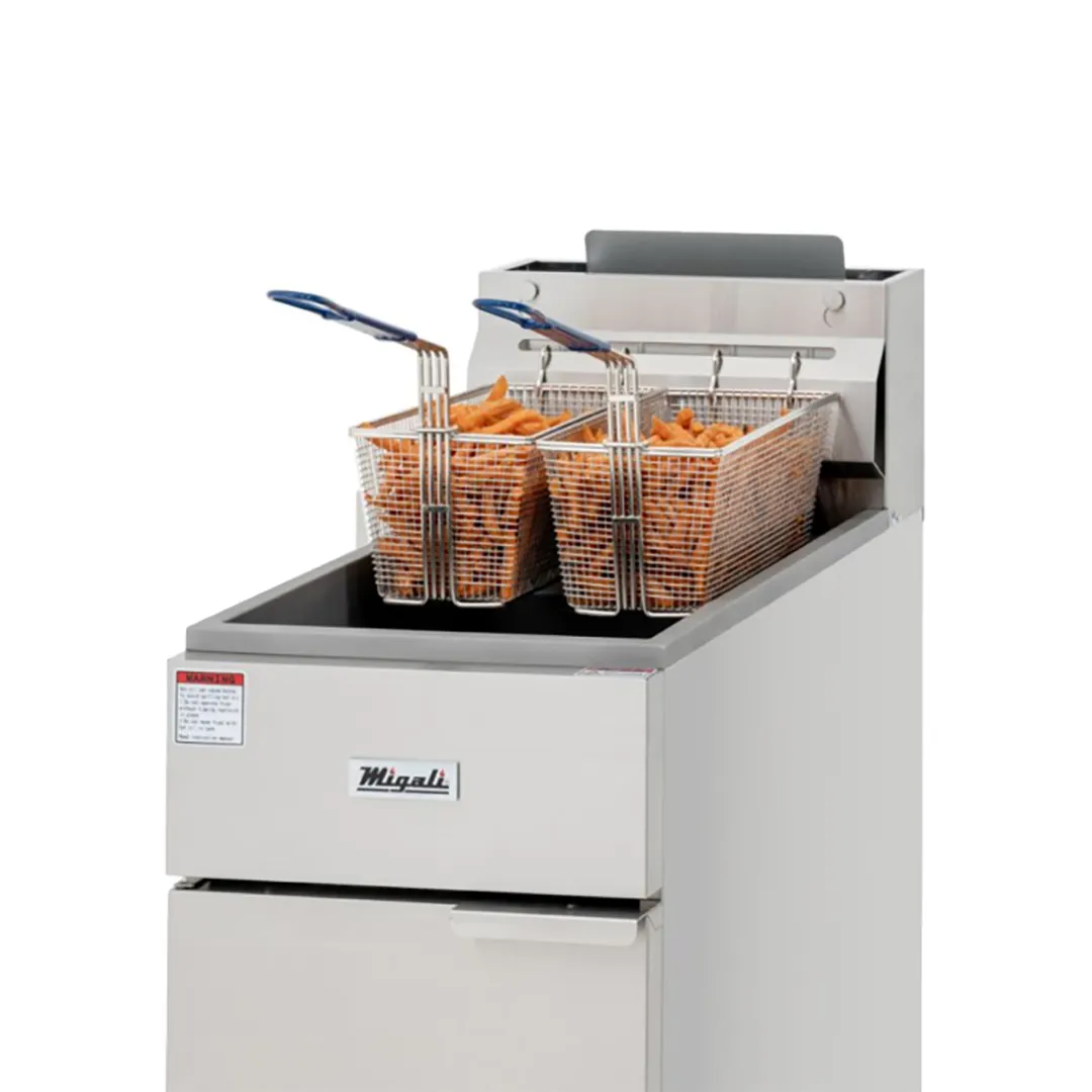 Migali C-F40-NG 15" Floor Model Natural Gas Full Pot Fryer w/ 40 lbs, 3 Burners, 102.000 BTU