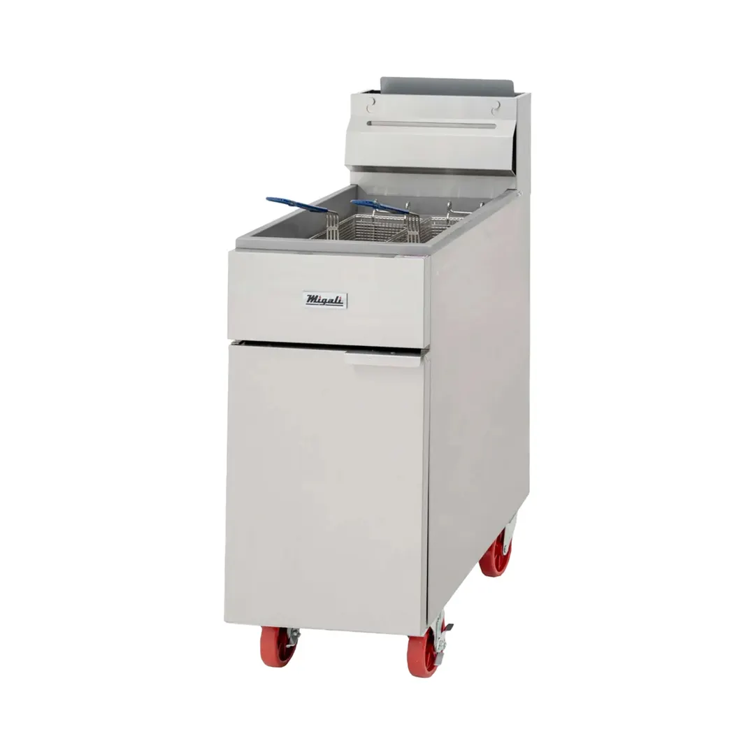 Migali C-F50-LP 15" Floor Model LP Gas Full Pot Fryer w/ 50 lbs, 4 Burners, 120.000 BTU