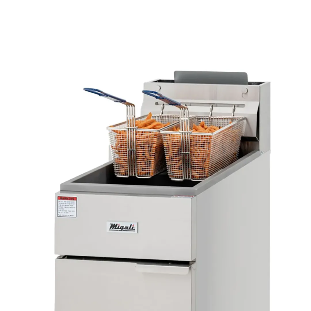 Migali C-F50-LP 15" Floor Model LP Gas Full Pot Fryer w/ 50 lbs, 4 Burners, 120.000 BTU
