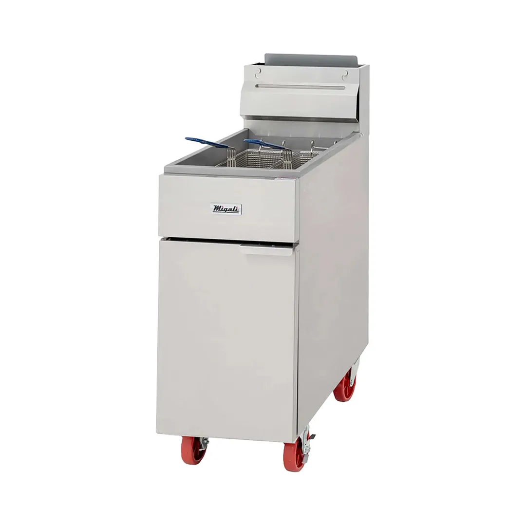 Migali C-F50-NG 15" Floor Model Natural Gas Full Pot Fryer w/ 50 lbs, 4 Burners, 136.000 BTU