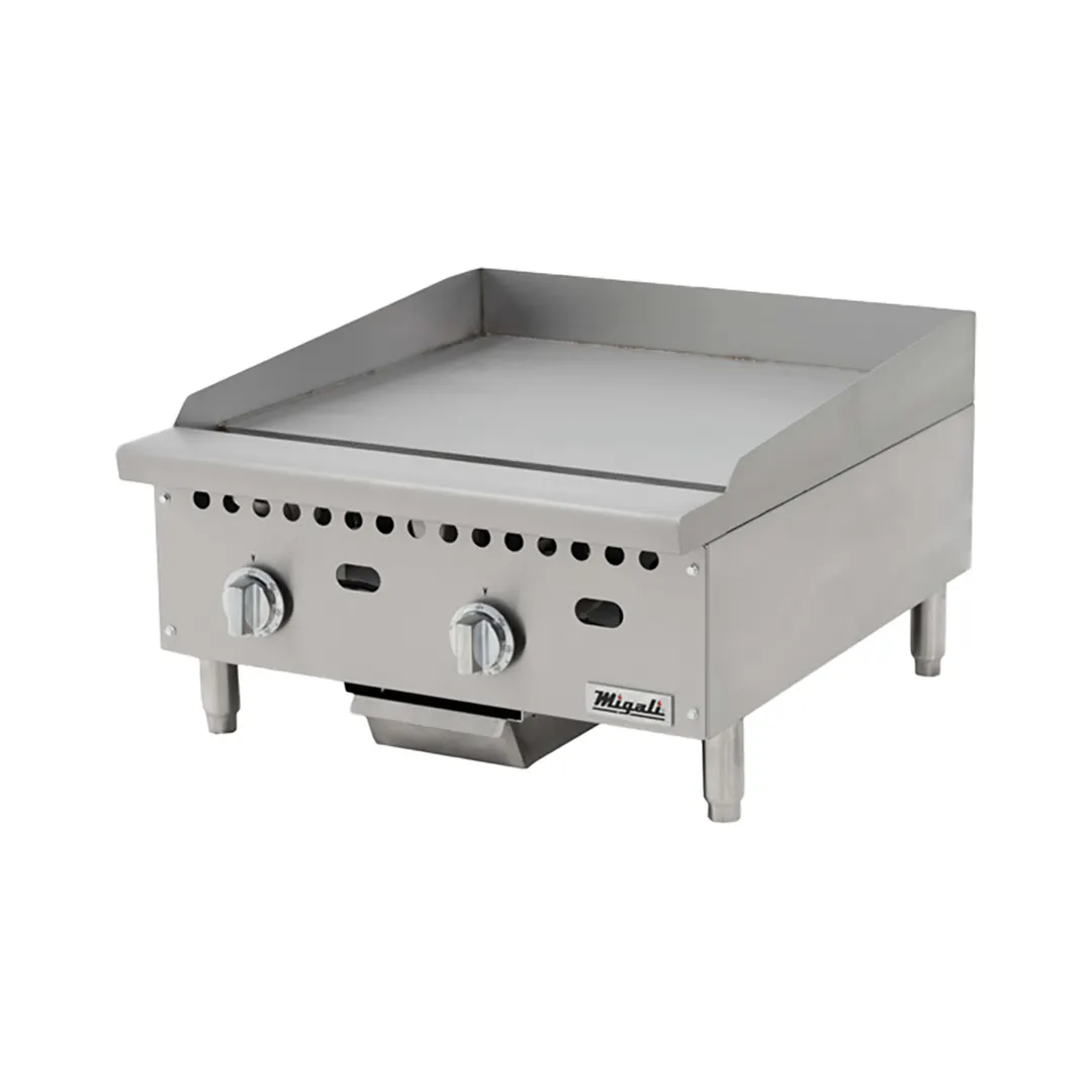 Migali C-G24T 24" Countertop Thermostatic Gas Griddle, 3/4" Smooth Steel Plate, 50.000 BTU