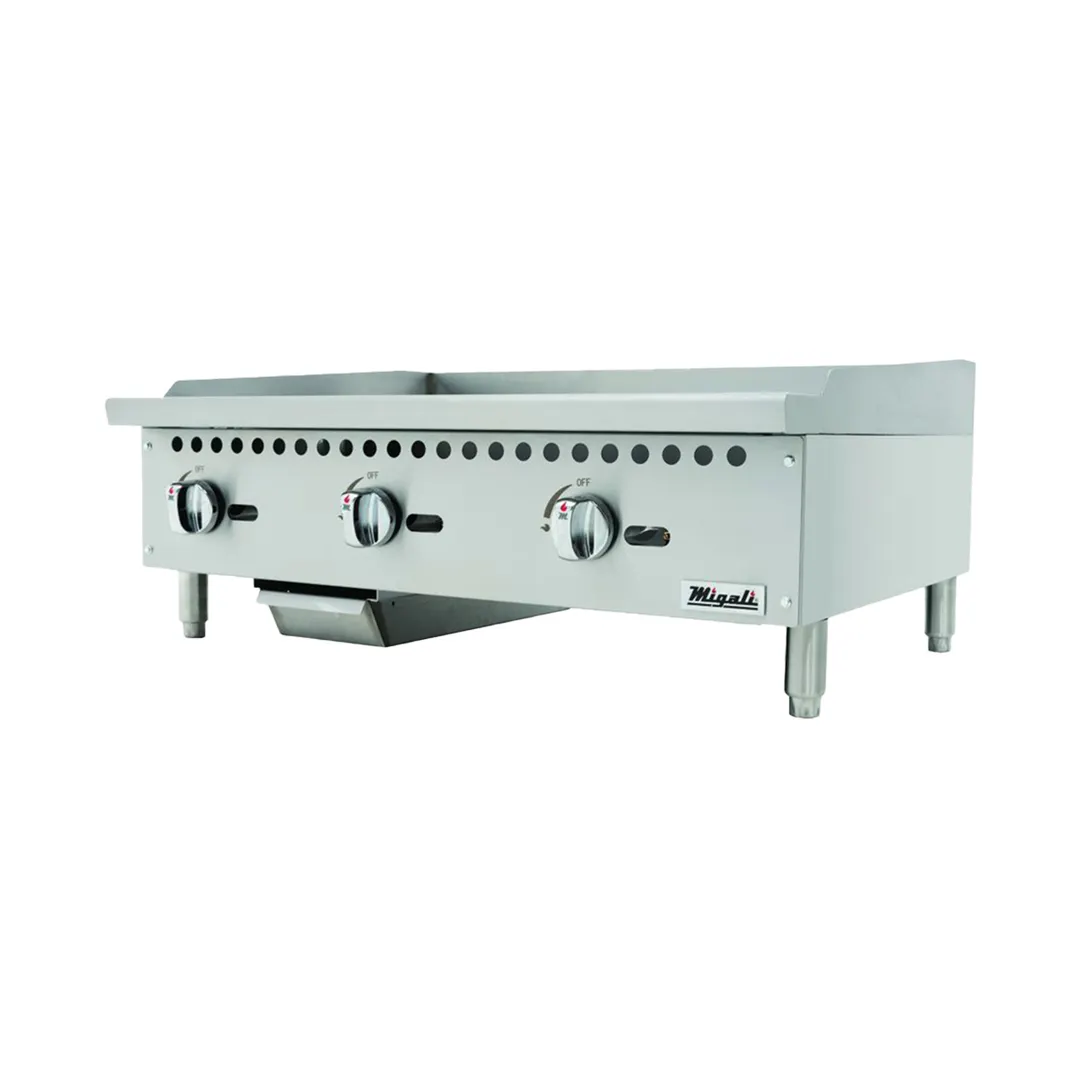 Migali C-G36 36" Countertop Manual Gas Griddle, 3/4" Smooth Steel Plate, 90.000 BTU