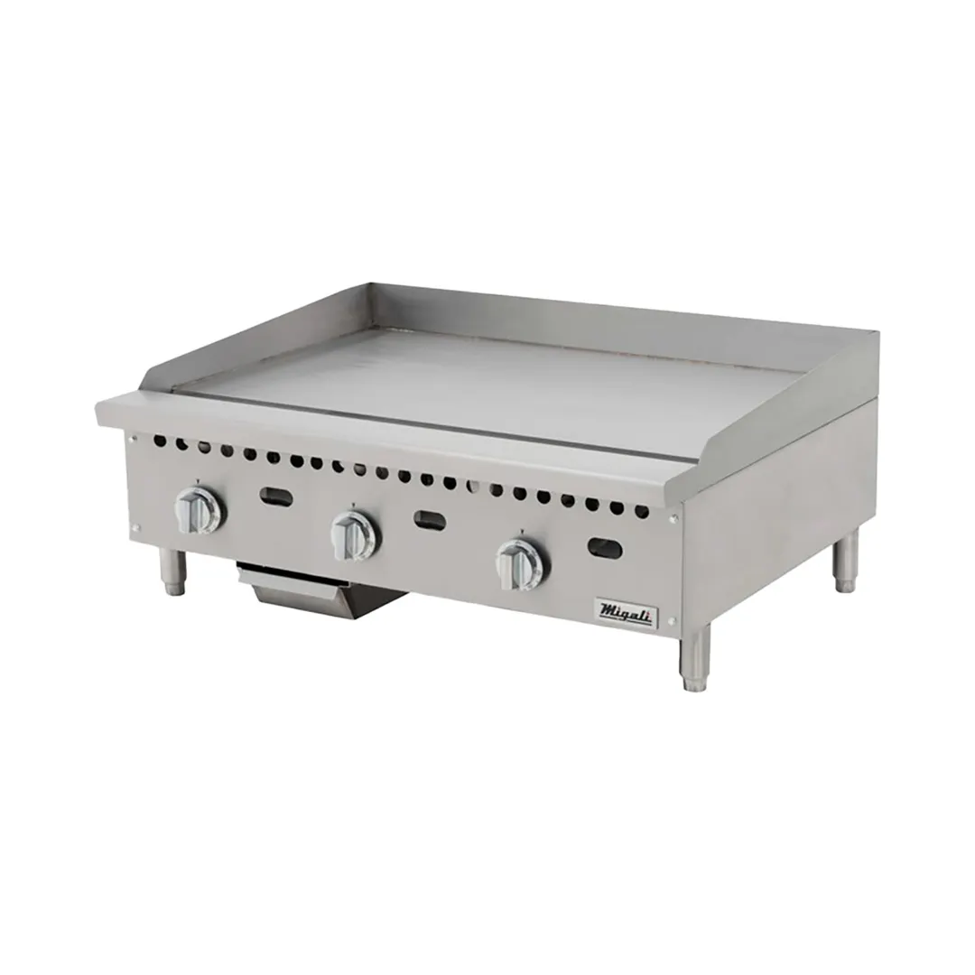 Migali C-G36T 36" Countertop Thermostatic Gas Griddle, 3/4" Smooth Steel Plate, 75.000 BTU