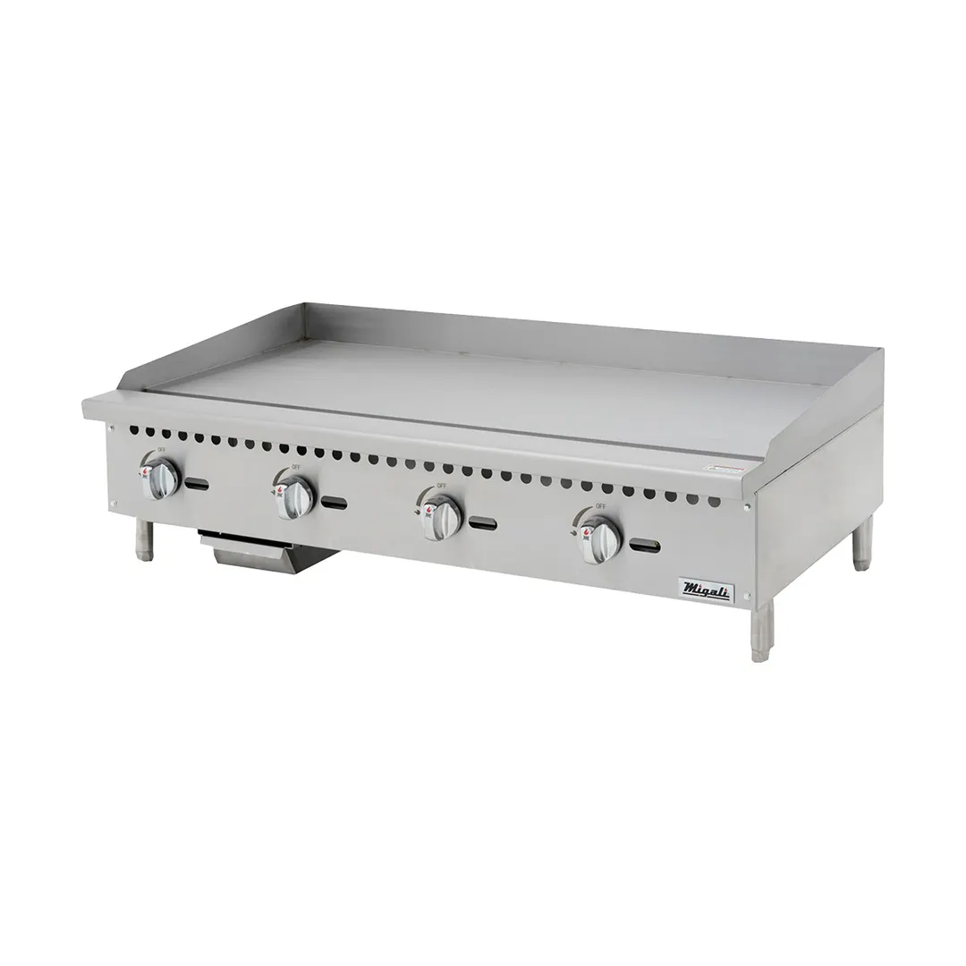 Migali C-G48 48" Countertop Manual Gas Griddle w/ 3/4" Smooth Steel Plate, 120.000 BTU