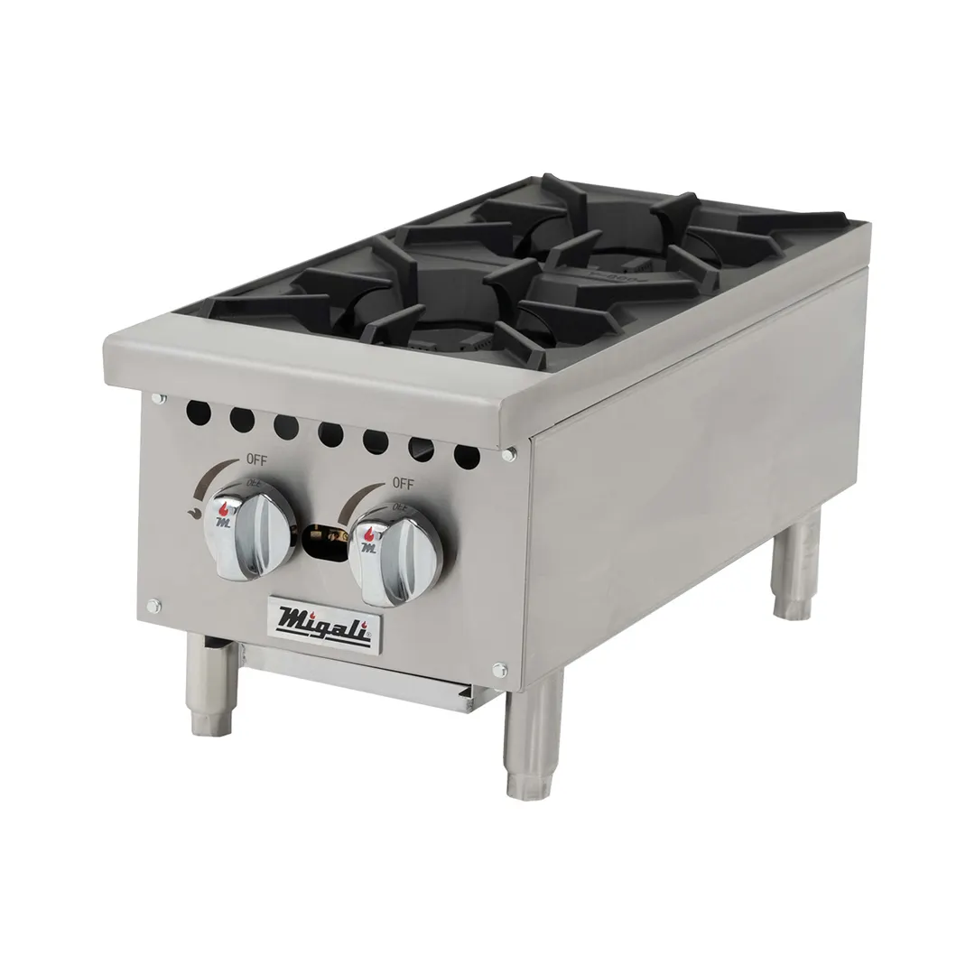 Migali C-HP-2B-12 12" Countertop Gas Hotplate w/ (2) Burners, Manual Controls, 50.000 BTU