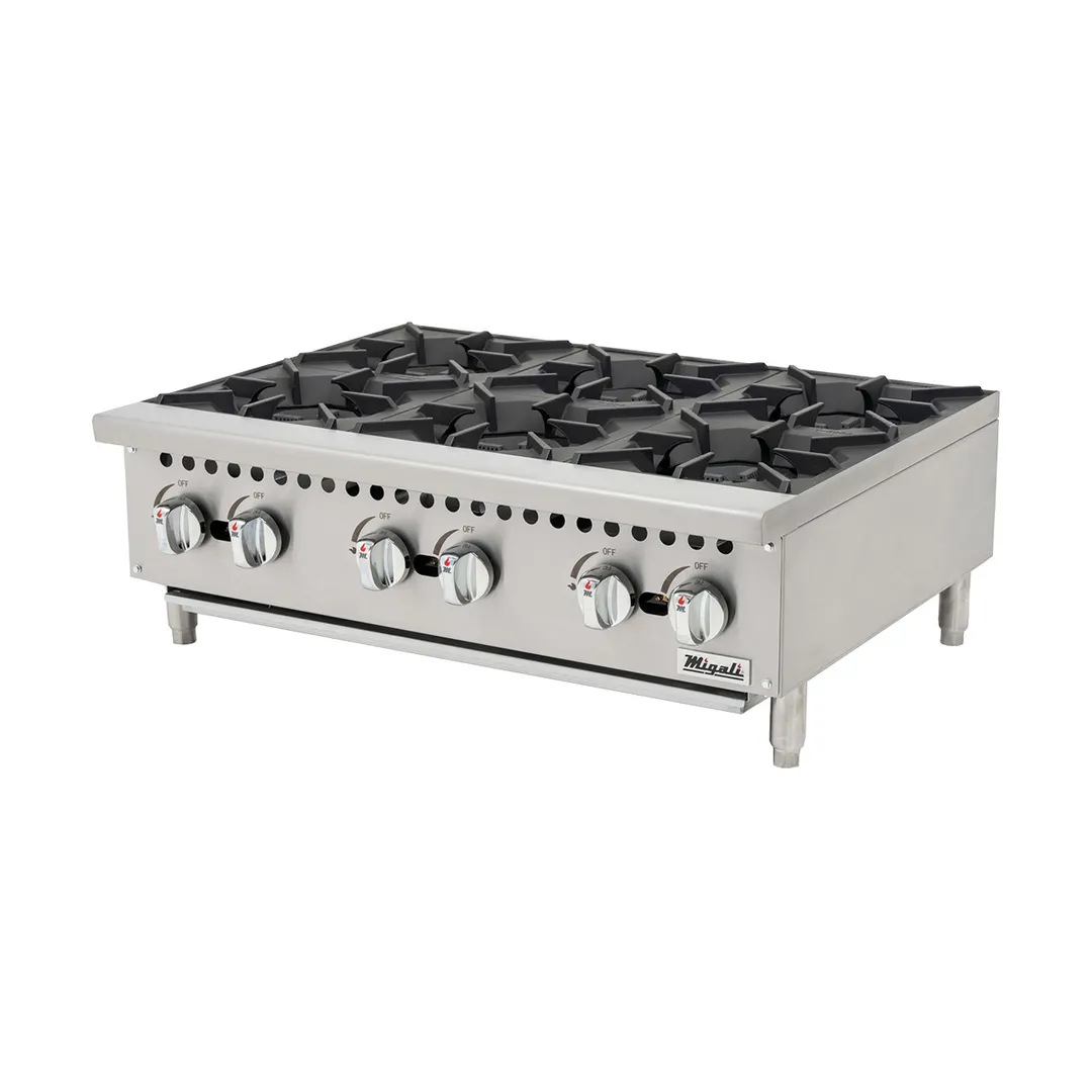 Migali C-HP-6B-36 36" Countertop Gas Hotplate w/ (6) Burners, Manual Controls, 150.000 BTU