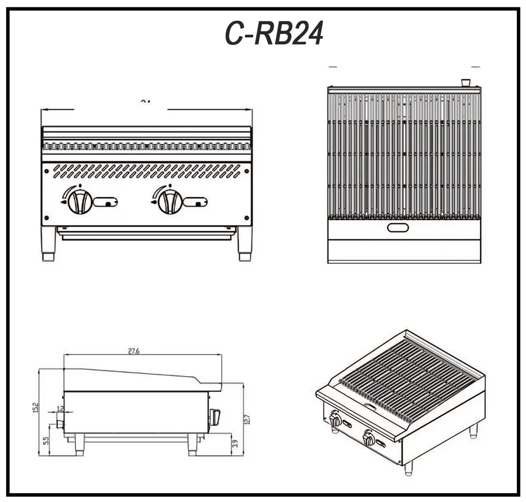 Migali C-RB24 24" Countertop Gas Radiant Charbroiler w/ (2) Burners, 70.000 BTU