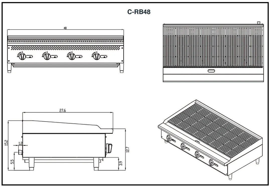 Migali C-RB48 48" Countertop Gas Radiant Charbroiler w/ (4) Burners, 140.000 BTU