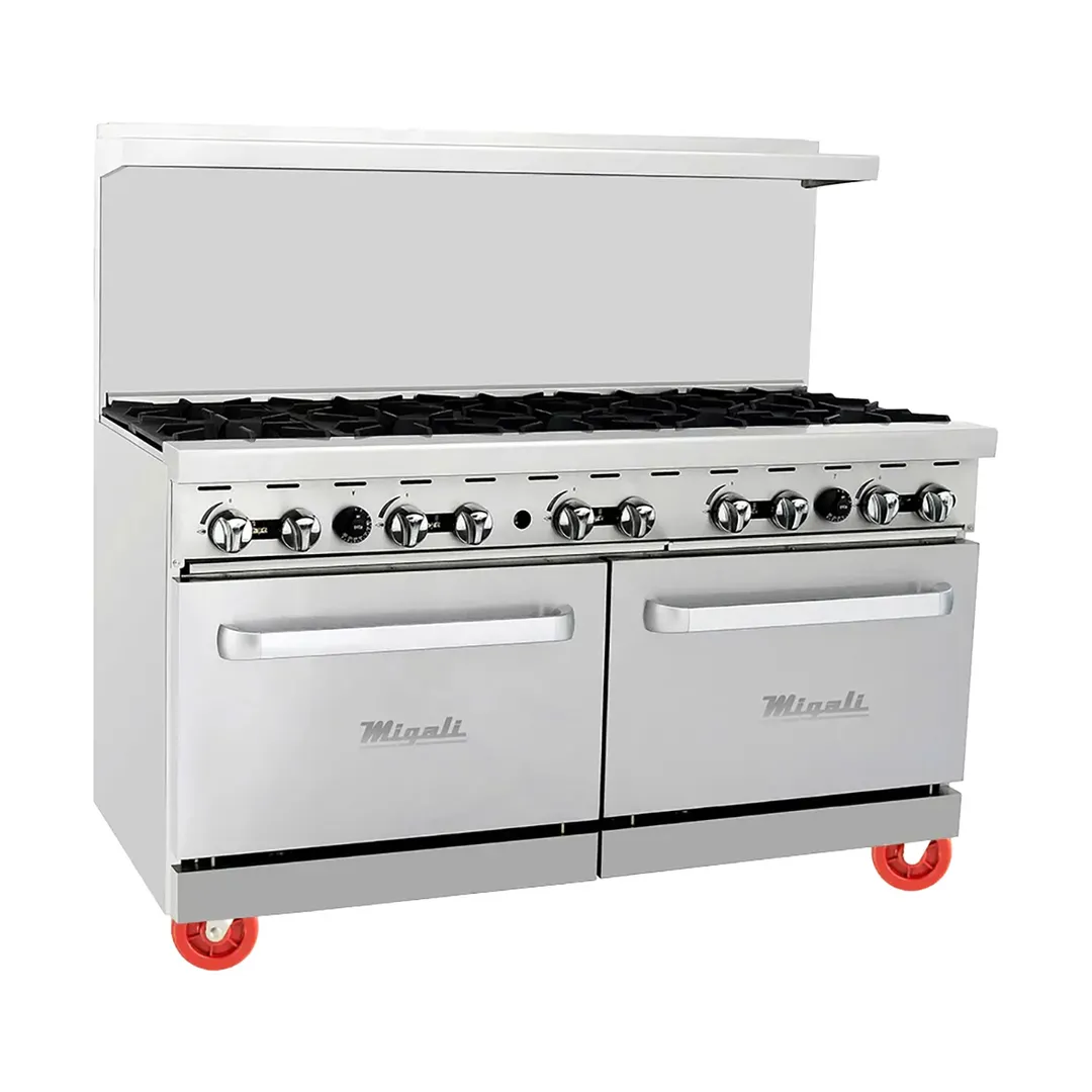 Migali C-RO10B-LP 10 Burners 60" LP Gas Restaurant Range w/ (2) Standard Ovens, 284.000 BTU