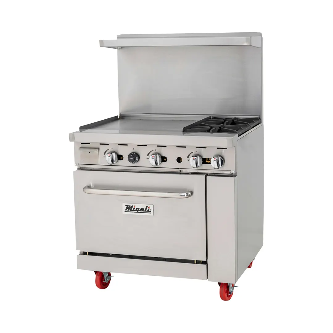 Migali C-RO2B-24GL-NG 336" 2 Burner Gas  Range w/ 24" Griddle, Standard Oven, 125.000 BTU 