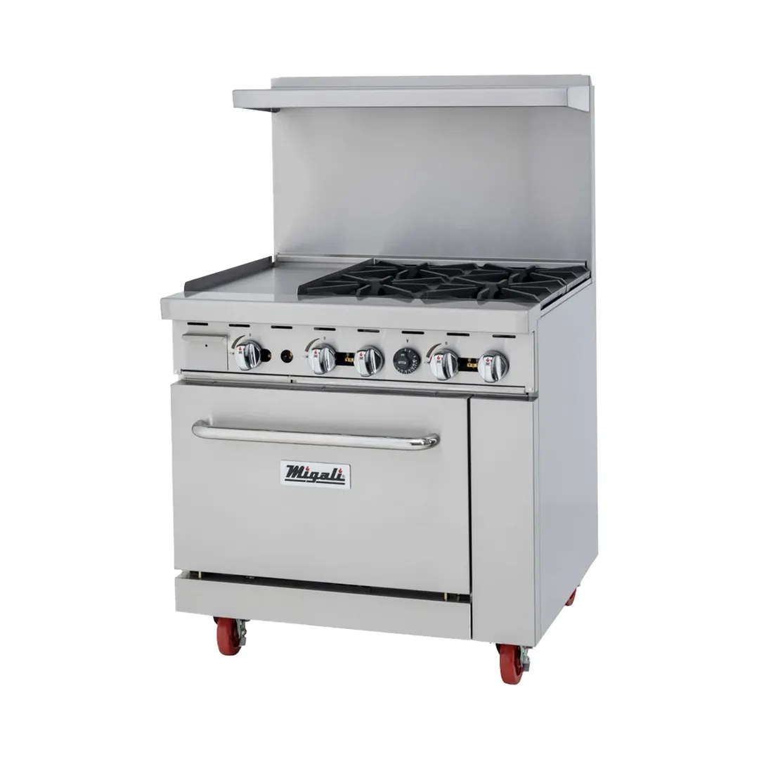 Migali C-RO4B-12GL-NG 4 Burner 36" Gas Range with Griddle, Standard Oven, 148.000 BTU