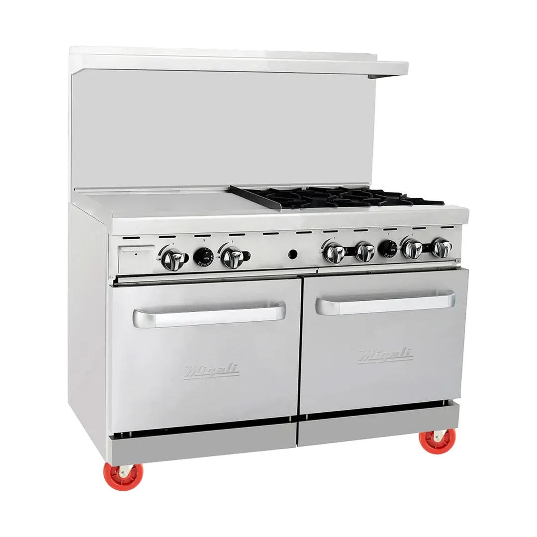 Migali C-RO4B-24GL-NG 44 Burner 48" Gas Range, 24" Griddle, 2 Space Saver Ovens, 196.000 BTU